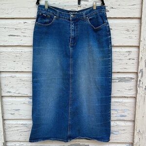 Vintage Hi Jeans 90S Denim Maxi Distressed Whiskering Column Skirt H1